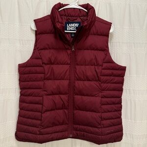 Lands' End Down Quilted Puffer Vest Burgundy Womens Large Petite Pockets
